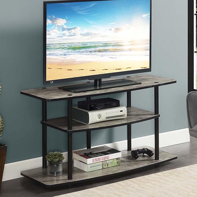 Convenience Concepts Designs2Go No Tools 3-Tier Wide TV Stand 42" - Entertainment Center for TVs up to 46 Inches, Modern TV Mount with Shelves for Living Room, Faux Birch/Black