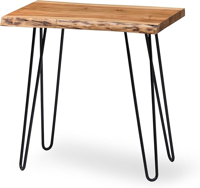 Alaterre Furniture Natural Live Edge End Table - 15” x 20” x 27” Acacia Wood Side Table with Metal Hairpin Legs and Protective Floor Pads - Mid Century Modern Living Room Furniture (Natural)