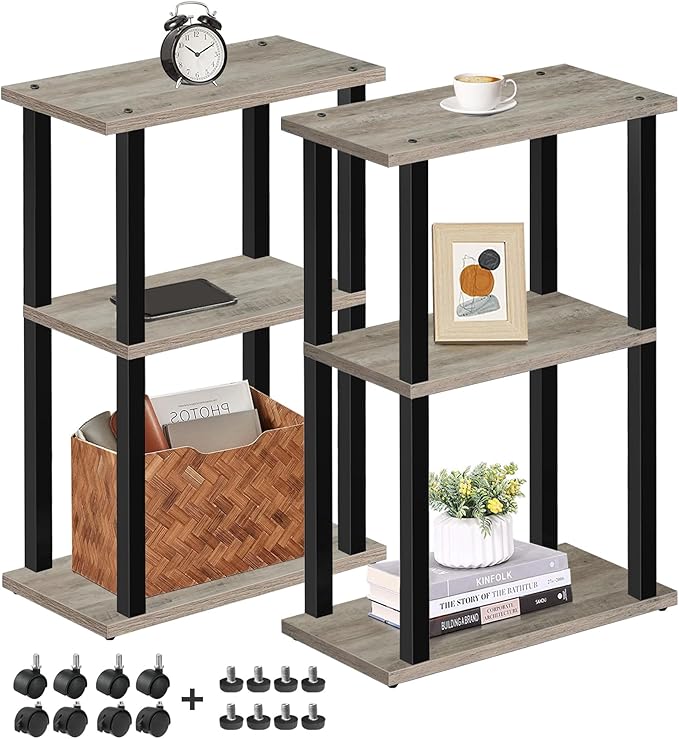 TUTOTAK Small Side Table, Narrow End Table, Bedside Table, Set of 2, Couch Side Table with Wheels for Living Room or Bedroom, Greige TB01BG0612