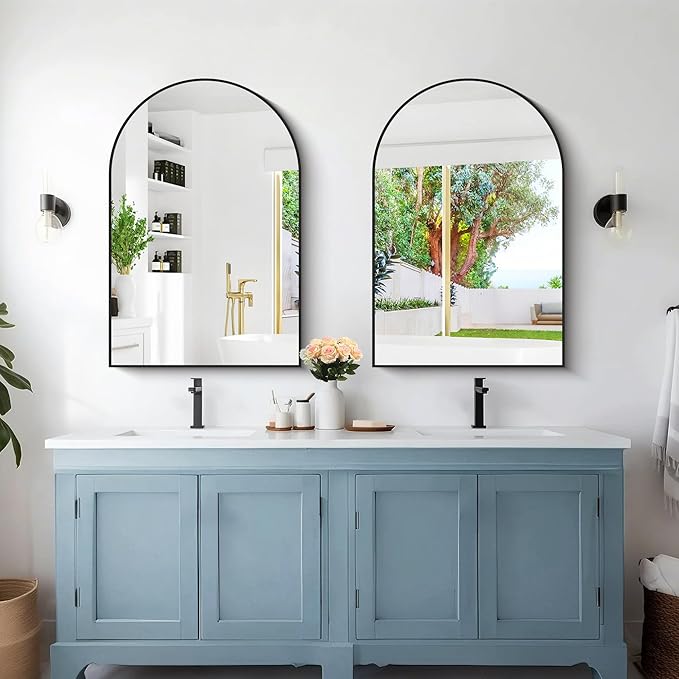 Arched Mirror, 20"x30" Black Bathroom Mirror with Metal Frame, Wall Mounted Mirrors Decor Modern Dresser Mirror for Bedroom Living Room Entryway