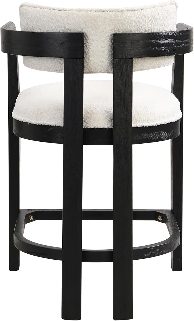 Christopher Knight Home Set of 2 Ryland Modern 26" Counter Height Bar Stools, Boucle Fabric Upholstered Counter Stools,Wooden Kitchen Island Armchair with Footrest, Round Backrest, Milky White+Black