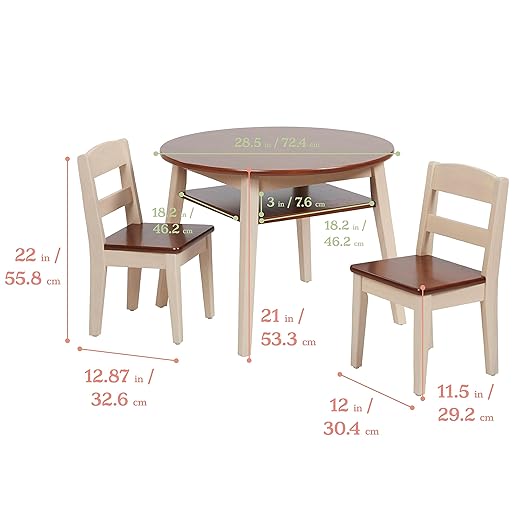 ECR4Kids Hideaway Table and Chair Set, Kids Furniture, Dark Walnut/Antique White, 3-Piece