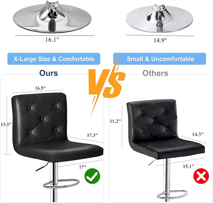 VECELO Adjustable Bar Stools Set of 2, Bar Height Stools for Kitchen Counter