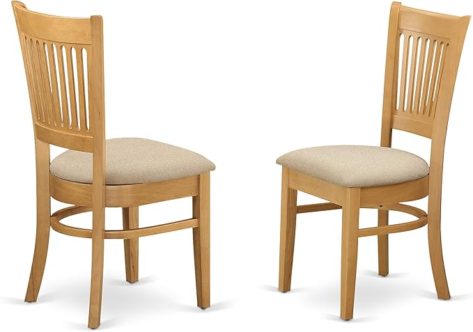 East West Furniture ESVA3-OAK-C 3 Piece Dining Table Set for Small Spaces Contains a Round Dining Room Table with Pedestal and 2 Linen Fabric Upholstered Chairs, 30x30 Inch, Oak