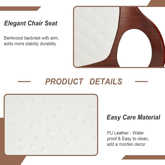 VECELO Bar Stool Set of 4, Kitchen Island Stools with Bentwood Back,Arm&Footrest,Island Chairs Adjustable Height PU Leather Cushion Seat,360°Swivel Stools for Kitchen Counter,Club Pub,Pearl White