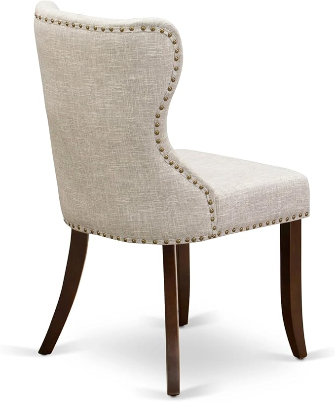East West Furniture AMSI3-MAH-35 3 Piece Dining Room Table Set Contains a Round Kitchen Table with Pedestal and 2 Doeskin Linen Fabric Parson Dining Chairs, 36x36 Inch, Mahogany