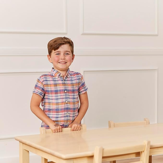 ECR4Kids 24in x 48in Rectangular Hardwood Table and Chair Set, 12in Seat Height, Kids Furniture, Antique White