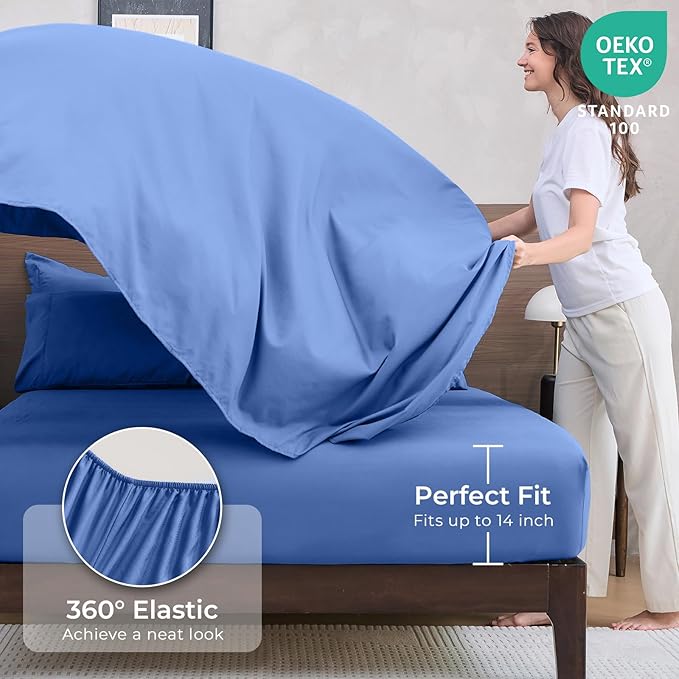 HEVUMYI Royal Blue Queen Comforter Set - 7-Piece All Season Bed in a Bag Queen, Ultra Soft Bedding Set with Comforter, Flat Sheet, Fitted Sheet, Pillowcases, Pillow Shams