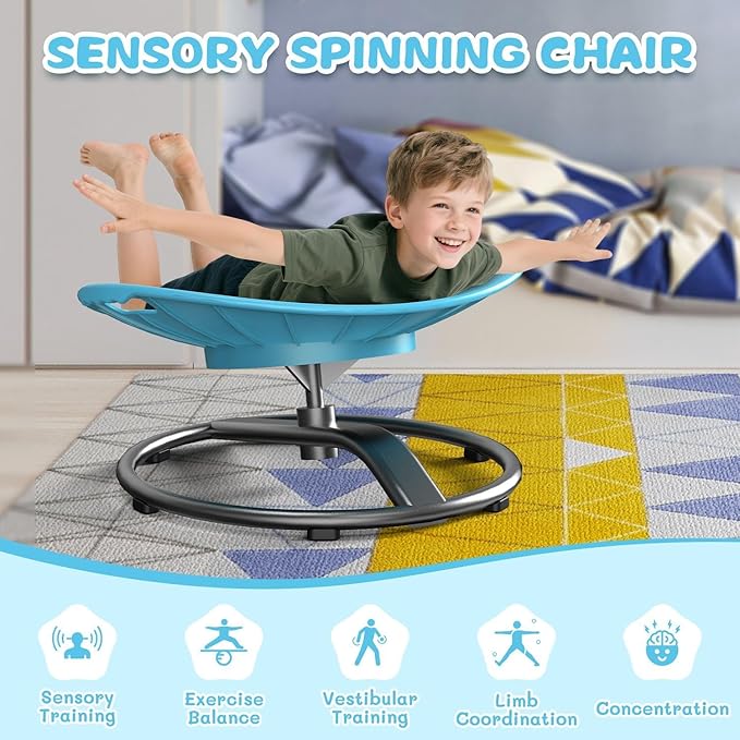 Spinning Chair for Autistic Kids - Sensory Spinning Chair for Autistic Children with Safety Handle & Non-Slip Design, Swivel Chairs for 3-12 Years Kids Autism(Blue)