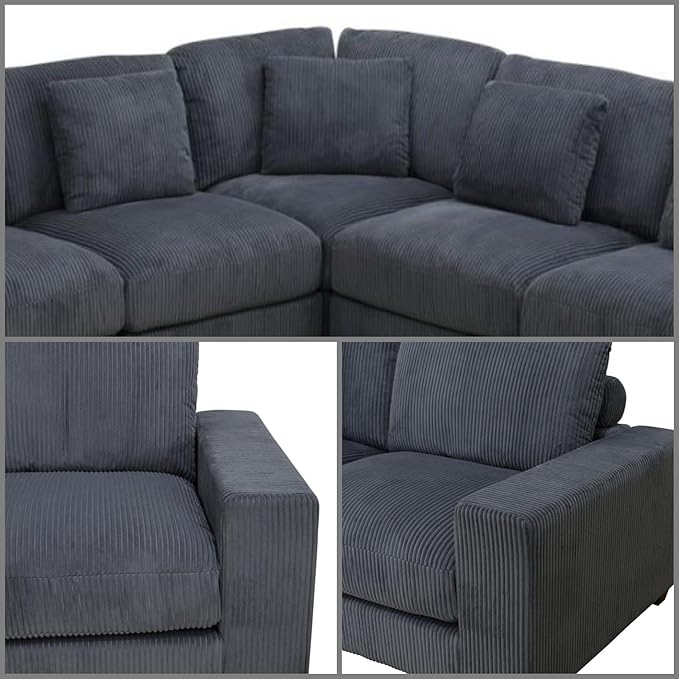 L Shaped Sectional Couches for Living Room, Stylish Sectional Loveseat Sofa with Ottoman & Deep Seats, Living Room Furniture Home Sofa for Adults, Light Gray