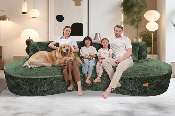 Homguava 104'' Modular Sectional Sofa,Curved Modern Sofa with Memory Foam,Deep Seat Cloud Couch with 4 Pillows,Upholstered Oversized Couches for Living Room Apartment Office,No Assembly Required,Green