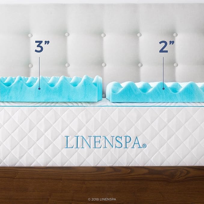 Linenspa 3 Inch Convoluted Gel Swirl Memory Foam Mattress Topper - Promotes Airflow - Relieves Pressure Points - California King