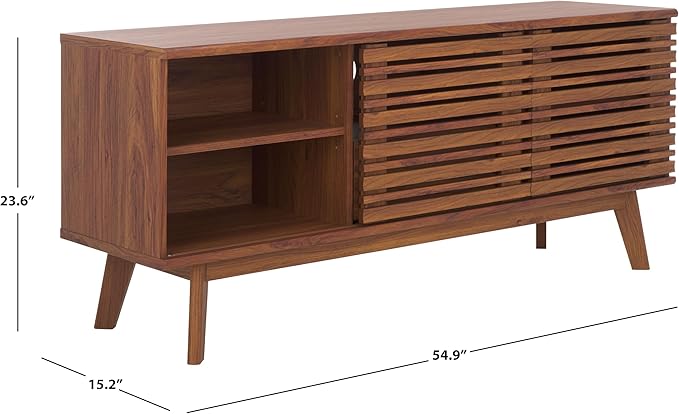 SAFAVIEH ESMA TV Stand for up to 60" Flatscreen – Walnut Brown, Low Sideboard with 2 Sliding Doors, 1 Open Shelf, 1 Drawer, Entertainment Media Console (MED9638A)