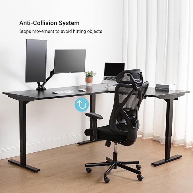 Progressive Desk Height Adjustable Computer Standing Desk - L Shaped 70" x 55" Corner Electric Stand Up Rising Workstation - Gray Oak, Gray Frame