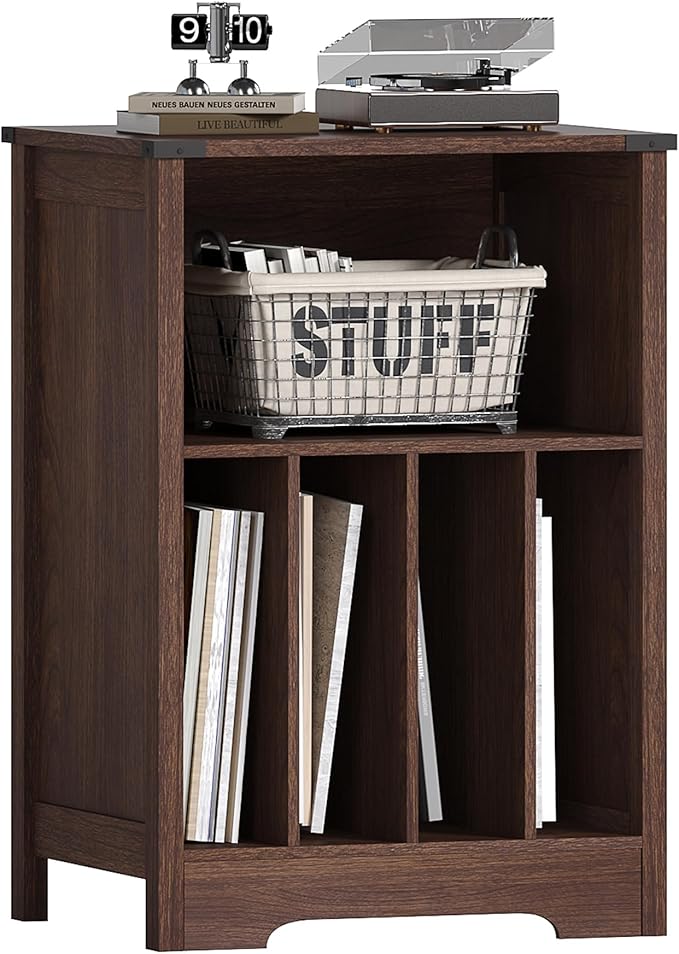 ChooChoo Record Player Stand, Vinyl Record Storage Cabinet, Turntable Stand Holds up to 160 Albums, Record Player Table Display Shelf for Living Room, Bedroom, Office, Walnut