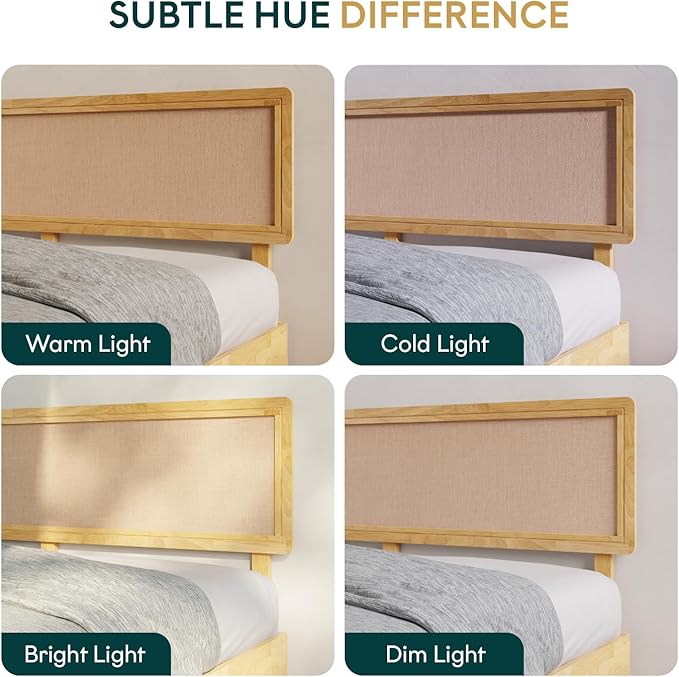 Nipe Platform Bed Frame with Headboard Size King - Light Natural - Solid Rubber