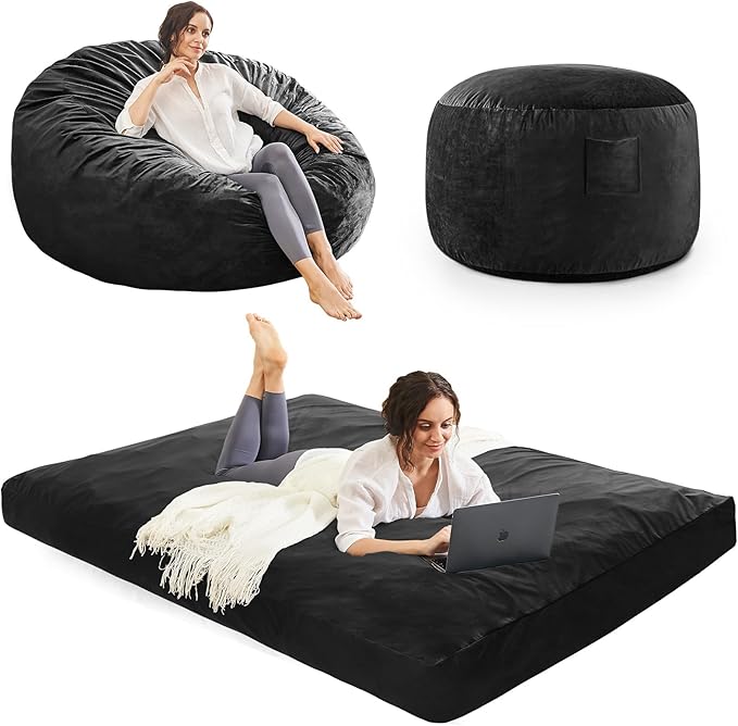 Bean Bag Chairs for Teens - Bean Bag Chair Convertible Bean Bag Bed - Small Beanbag Chair with Micro Fiber Cover/Furniture Foam Filler - Bean Bag Couch Sofa in Bedroom Dorm Room - Youth Carbon Black