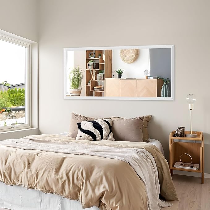 Amorho Bathroom Mirror, 48X32 Inch White Thick Metal Framed Wall Mirrors for Over 2 Sinks, Bedroom, Living Room, Entryway, Large Rectangle Wall-Mounted Mirrors.