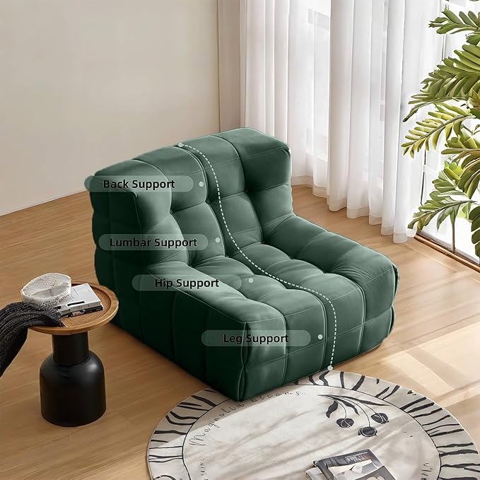 Bean Bag Chair - Memory Foam Bean Bag Chair for Adults, Comfy High-Resilience Single Sofa, Small Space Floor Chair, Chaise Lounge for Living Room, Bedroom (Dark Green, Square)
