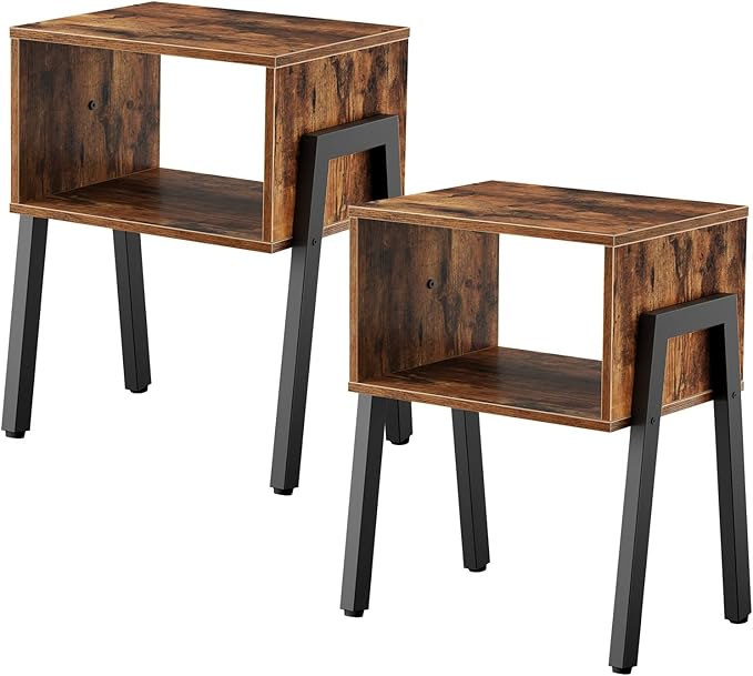 HOOBRO Nightstands Set of 2, Stackable End Table, Side Table, Bedside Tables with Open Storage Shelf, for Bedroom, Living Room, Rustic Brown BF38BZP201