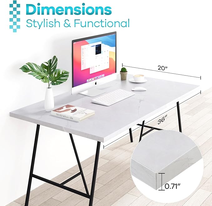 Kaboon Universal Tabletop 36"x20", Solid One-Piece Melamine Table Top, Double L-Desk Floating Desk DIY, Home and Office Countertop, White Rock