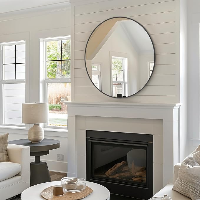 HOMECOOKIN Round Wall Mirror 28" Black Circle Mirror for Bathroom with Metal Framed, Round Gold Mirror for Wall Decor, Vanity, Entryway Living Room