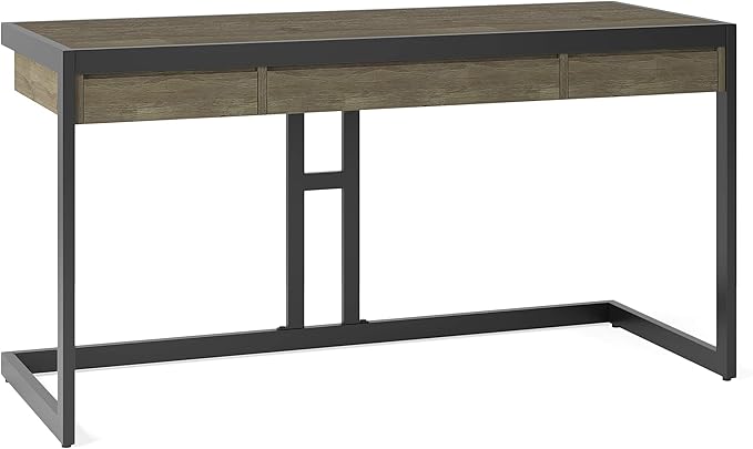 SIMPLIHOME Erina SOLID ACACIA WOOD Industrial 60 inch Wide Writing Office Desk in Distressed Grey for the Office Desk, Writing Table, Workstation and Study Table