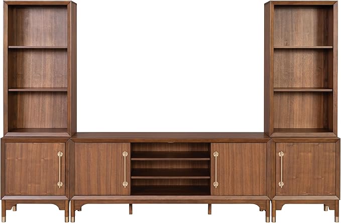 Furniture of America Forma Mid-Century Modern 5-Piece 118-inch Entertainment Center with Storage Piers, Cabinets and 5 Cable Holes, TV Stand for Living Room, Bedroom, Guest Room, Walnut