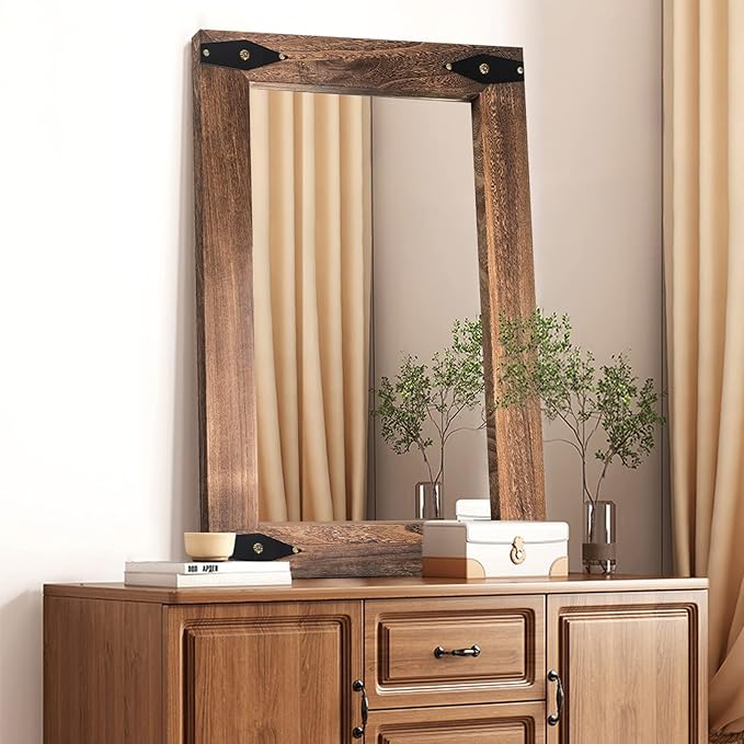 blue page Mirror for Wall, Rustic Wood Mirror with Wood Frame, Rectangular Decorative Wall Mounted Mirror for Farmhouse Bathroom Bedroom & Living Room (20 x 28 Inches, Arrow)