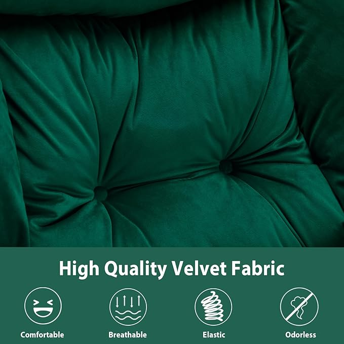 Lazy Chair Thick Padded, Comfy Velvet Accent Lounge Chair with Stable Frame, Leisure Sofa Armchair with Armrests and Side Pocket, Reading Chair for Bedroom, Living Room, Office, Green