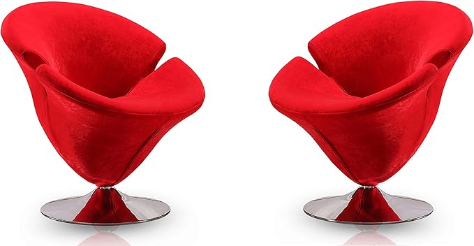 Manhattan Comfort Tulip Swivel Accent Chair with 360° Turn, Modern Flower Inspired Design, Soft Velvet Upholstery, Polished Chrome Base, No Assembly Required, 300 Lbs Capacity, Red