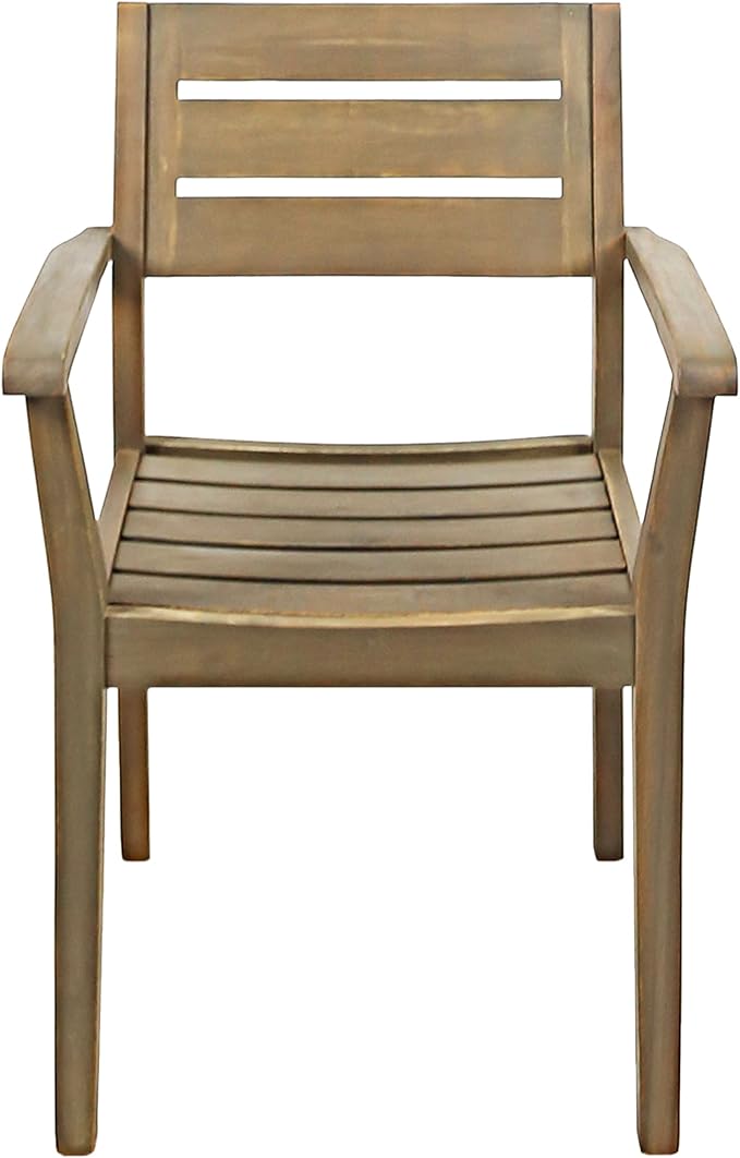 Merax Acacia Wood Dining Chairs Set of 2,Stamford Outdoor Acacia Wood Dining Chairs for Kitchen, Living Room,Outdoor,Grey