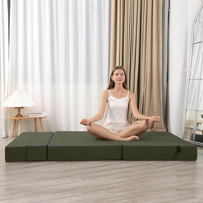 High-Density Memory Foam Folding Sofa Bed with Fluffy Pillow, Single Size, Green