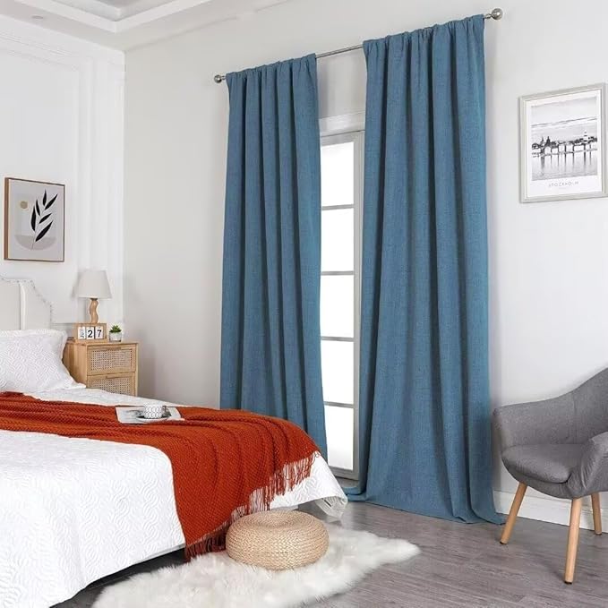 Joydeco Natural Linen Curtains 120 inch Length 2 Panels Set Burg 100% Blackout Patio Door Curtain Room Darkening Sliding Door Curtains Thermal Insulated Back tab Rod Pocket(105x120 inch, Sky Blue)