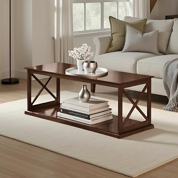 Convenience Concepts Coventry Coffee Table 47" - Farmhouse Center Accent with Storage Shelf for Transitional, Modern Living & Family Room, Espresso