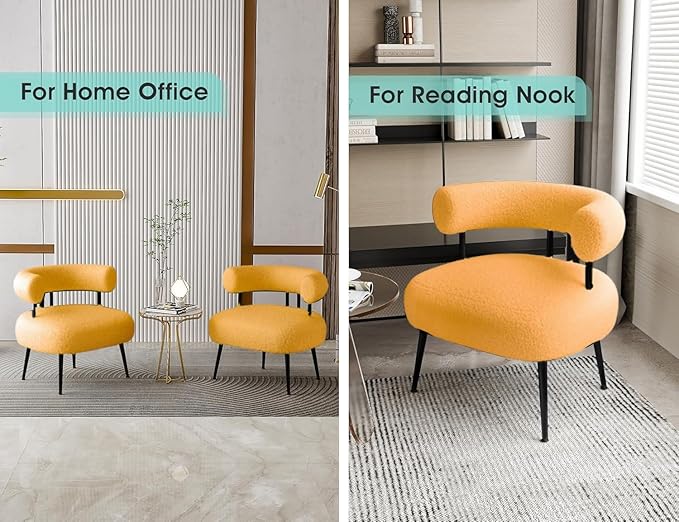 Modern Accent Chair, Round Upholstered Barrel Armchair for Small Spaces, Fluffy Side Corner Sherpa Sofa Chair for Living Room, Bedroom
