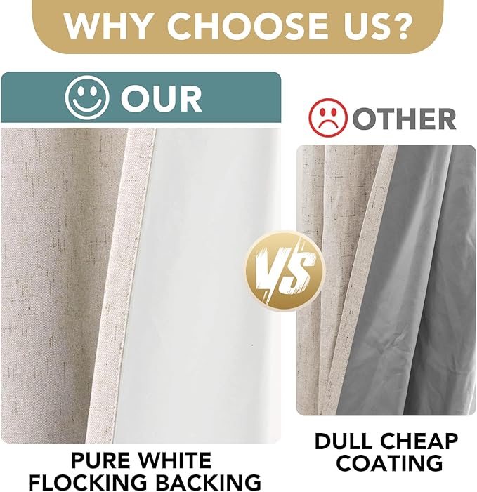 H.VERSAILTEX Linen Blackout Curtain Durable Thick Textured Linen Look 100% Blackout Patio Door Curtain Anti Rust Grommet Extra Wide Sliding Door Curtain Panel, W100 x L84 inch - Natural