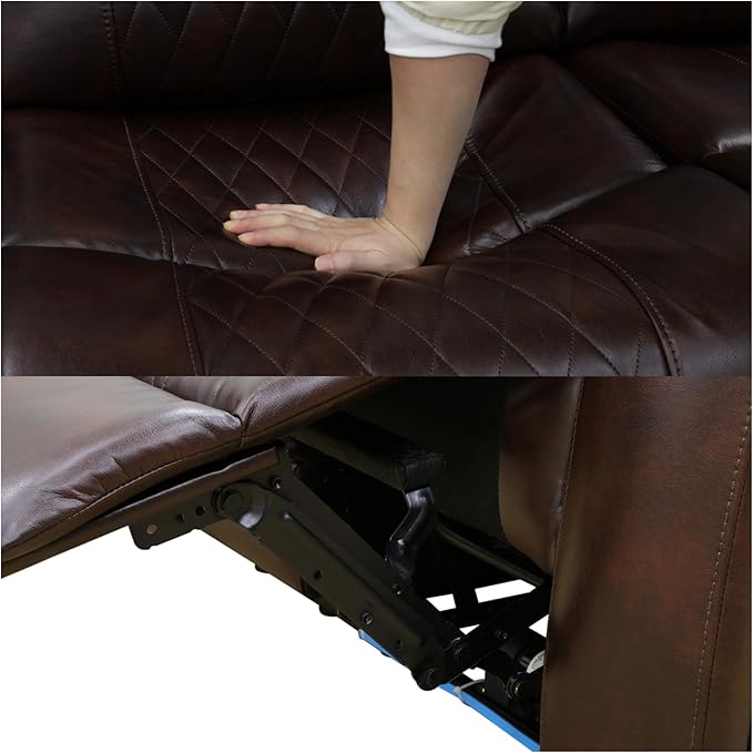 Loveseat Recliner Sofa, Reclining Loveseat Leather Couch with Storage Console, Modern Comfy Home Theater Seating Power Recliner Chair with Cup Holders for Living Room Furniture Sets, Brown