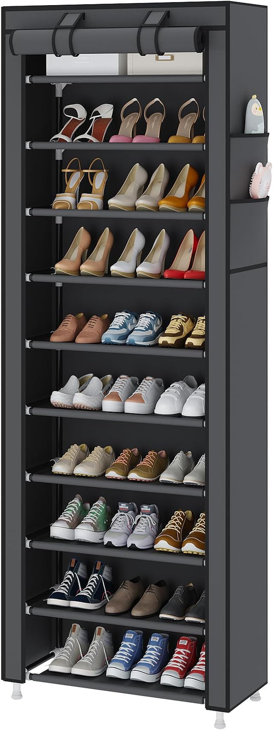 UDEAR 10-Tier Free Standing Shoe Rack Sturdy Shoe Rack Organizer for Closet Entryway Stackable Shoe Shelf with Dustproof Cover,Grey