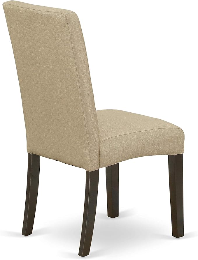 East West Furniture ANDR3-CAP-03 3 Piece Dining Room Table Set Contains a Round Kitchen Table with Pedestal and 2 Brown Linen Fabric Parsons Dining Chairs, 36x36 Inch, Cappuccino