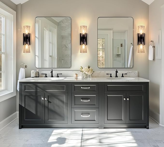 ANDY STAR Black Bathroom Mirrors for Over Sink, 24x32 Inch Matte Black Mirror for Bathroom, Rectangle Metal Vanity Mirror for Wall-Modern Clean Design with Superior Stainless Steel Frame