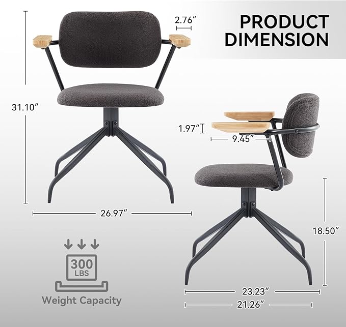 Modern Swivel Dining Chairs Set of 2 with Arms,Upholstered Comfortable Dining Room Chairs, Wooden Armrests & Sturdy Metal Frame, Stylish Kitchen & Dining Table Chairs for Modern Décor