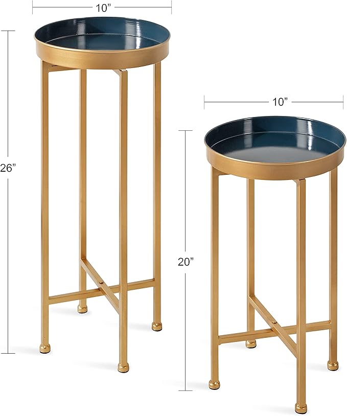 Kate and Laurel Celia Modern Side Table, Set of 2, Navy Blue and Gold, Sophisticated End Tables for Storage and Display