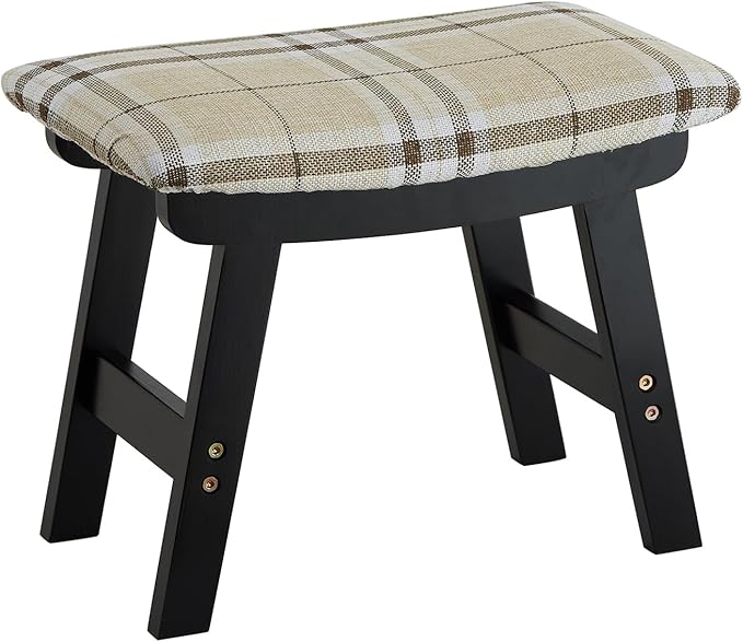 Foot Stool Ottoman Foot Rest Under Desk,Small Stool for Living Room, Bedroom and Kitchen (Black Legs - Stripes Stool Surface)