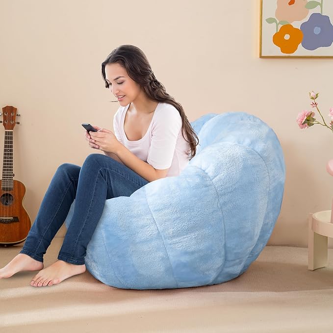 Pumpkin Bean Bag Sofa Chair, Bean Bag Chair with Filler for Teens, Kids, Toddler, Comfy and Lazy Sofa for Dorm, Apartment, Living Room and Bedroom, Sky Blue