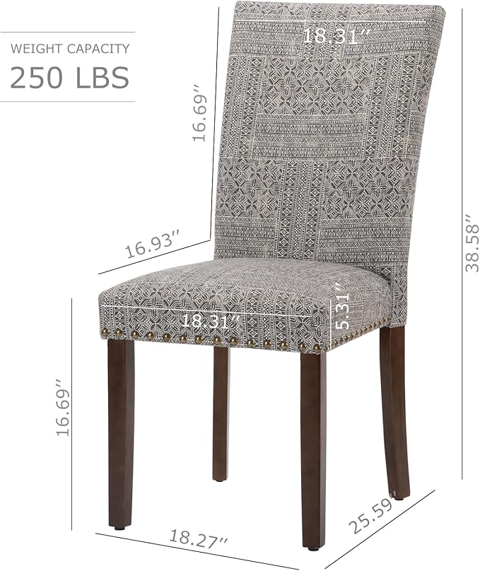 COLAMY Upholstered Parsons Dining Chairs Set of 2, Fabric Dining Room Kitchen Side Chair with Nailhead Trim and Wood Legs - Boho