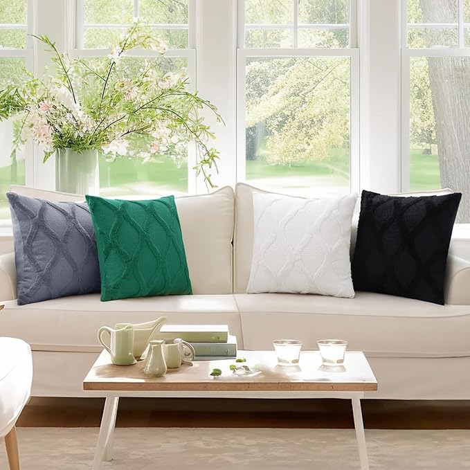 decorUhome Throw Pillow Covers 16x16 Inch Set of 2, Soft Plush Faux Fur Wool Cream White Couch Pillow Covers, Decorative Neutral Pillow Cases for Bed Sofa Living Room Home Decor
