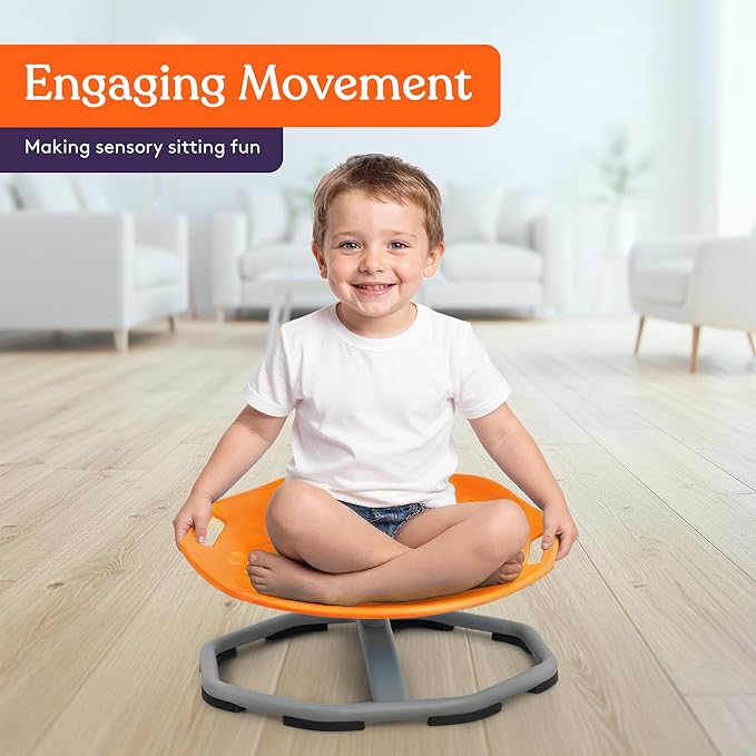 Special Supplies Spinning Chair for Kids- Versatile Kids Sit and Spin Sensory Chair for Training Body Coordination - Sensory Swivel Chair for Playroom, Bedroom, or Nursery (Orange)