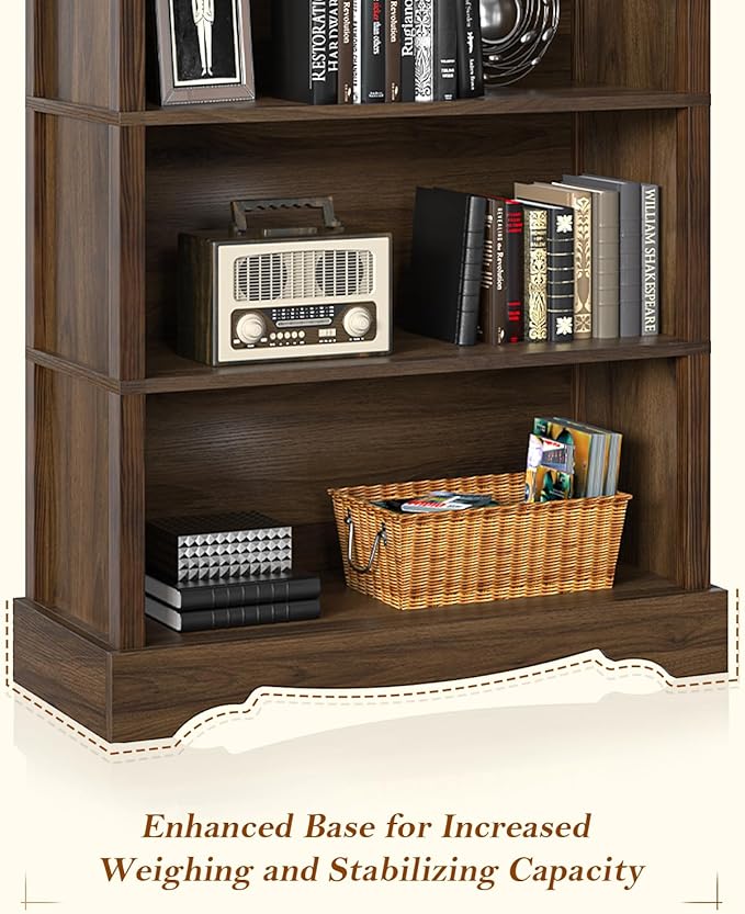 TVU 5-Tier Wooden Bookshelf, 65 Inch Tall Bookshelf with Storage, Floor Standing Modern Style Display Bookcase for Living Room, Office, Study Room, Entryway, Brown