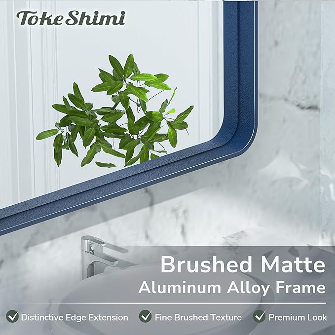 TokeShimi 60 x 36 Inch Blue Bathroom Vanity Mirror for Wall with Non-Rusting Aluminum Alloy Matte Metal Frame for Modern Farmhouse Home Decor (Horizontal/Vertical)